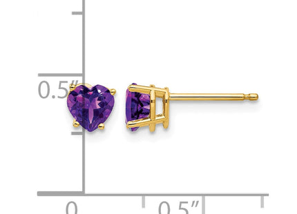 14K gold amethyst heart earrings, further view