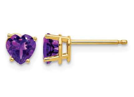 14K gold amethyst heart earrings