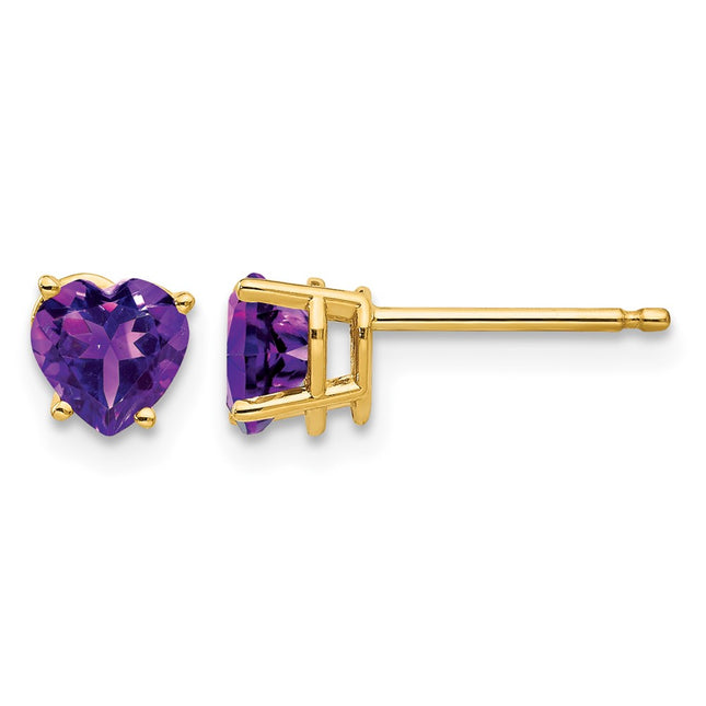14k Heart Amethyst Earrings, 5 x 5mm