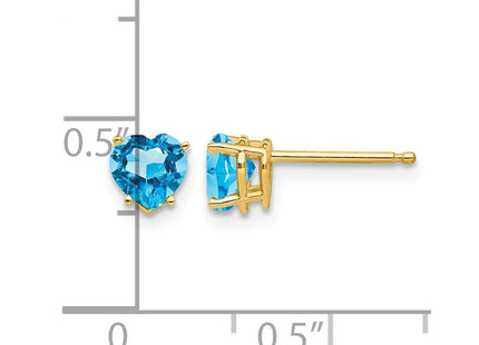 14K gold blue topaz heart earrings, further view