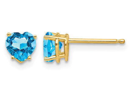 14K gold blue topaz heart earrings