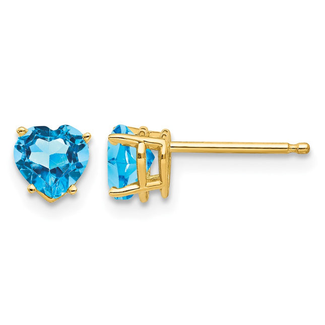 14k Heart Blue Topaz Earrings, 5 x 5mm