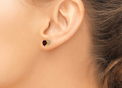 14K gold garnet heart earrings, another view