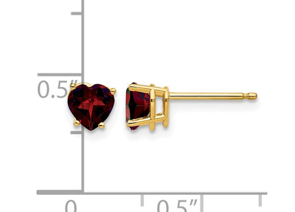14K gold garnet heart earrings, further view