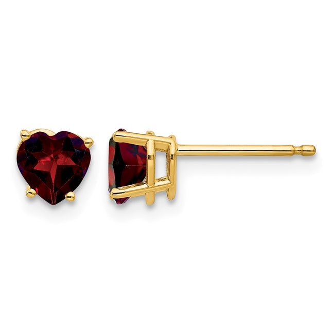 14k Heart Garnet Earrings, 5 x 5mm