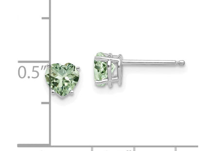 14K white gold amethyst heart earrings, further view