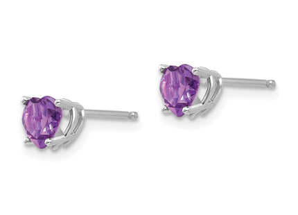 14k White Gold Heart Amethyst Earrings, 6 x 5mm