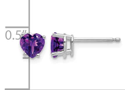 14k White Gold Heart Amethyst Earrings, 6 x 5mm