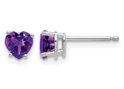 14k White Gold Heart Amethyst Earrings, 6 x 5mm