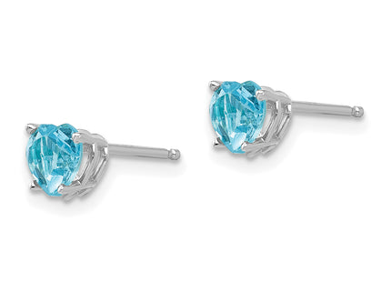 14k White Gold Heart Blue Topaz Earrings, 6 x 5mm