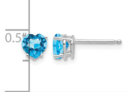 14k White Gold Heart Blue Topaz Earrings, 6 x 5mm