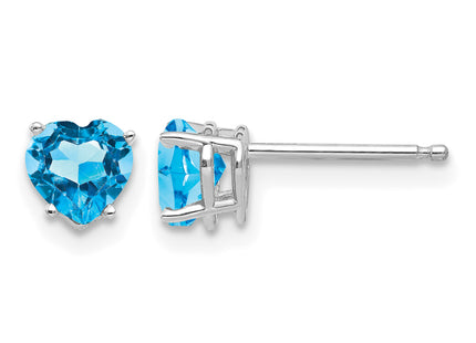 14k White Gold Heart Blue Topaz Earrings, 6 x 5mm
