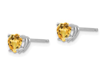 14k White Gold Heart Citrine Earrings, 6 x 5mm