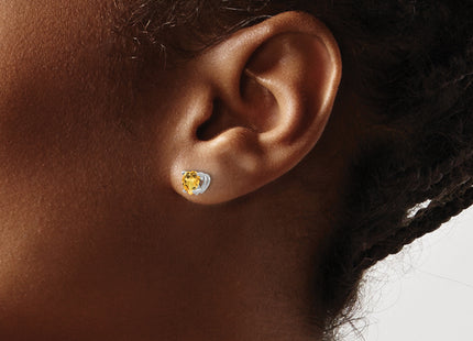 14k White Gold Heart Citrine Earrings, 6 x 5mm
