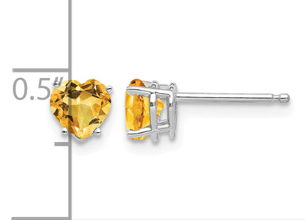 14k White Gold Heart Citrine Earrings, 6 x 5mm