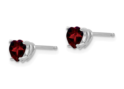 14k White Gold Heart Garnet Earrings, 6 x 5mm