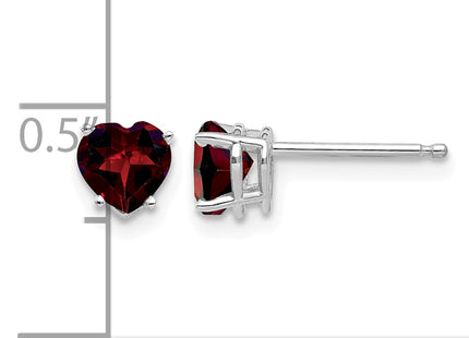 14k White Gold Heart Garnet Earrings, 6 x 5mm