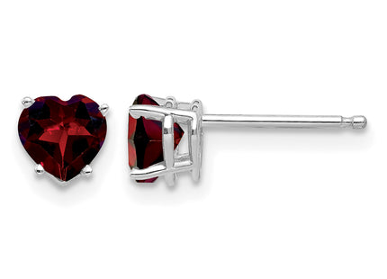 14k White Gold Heart Garnet Earrings, 6 x 5mm