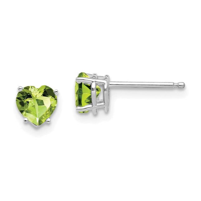14k White Gold Heart Peridot Earrings, 6 x 5mm