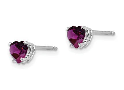 14k White Gold Heart Rhodolite Garnet Earrings, 6 x 5mm