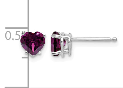 14k White Gold Heart Rhodolite Garnet Earrings, 6 x 5mm