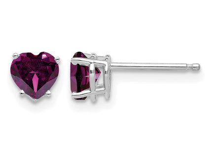 14k White Gold Heart Rhodolite Garnet Earrings, 6 x 5mm
