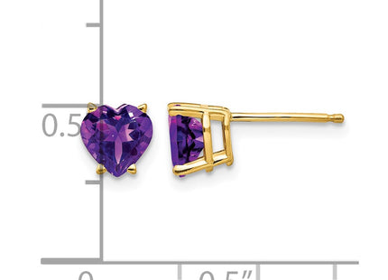 14K gold amethyst heart earrings, further view