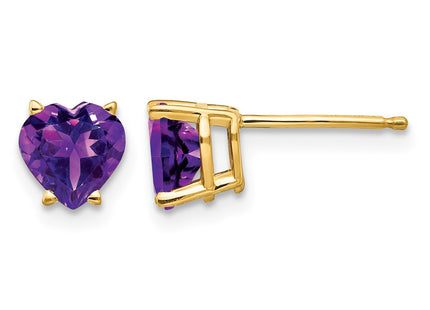 14K gold amethyst heart earrings