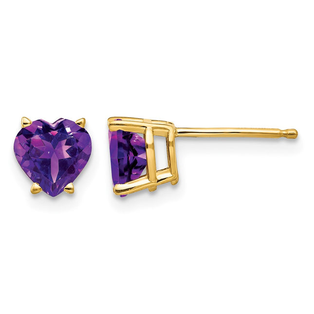 14k Heart Amethyst Earrings, 6 x 6mm