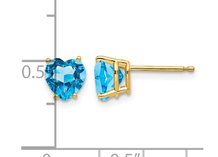 14K gold blue topaz heart earrings, further view