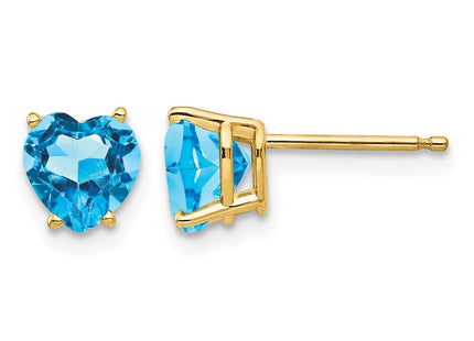 14K gold blue topaz heart earrings