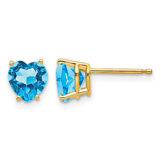 14k Heart Blue Topaz Earrings, 6 x 6mm