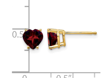 14K gold garnet heart earrings, further view