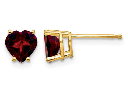 14K gold garnet heart earrings