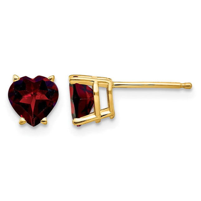 14k Heart Garnet Earrings, 6 x 6mm