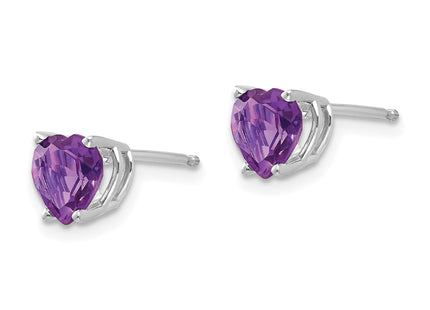 14k White Gold Heart Amethyst Earrings, 7 x 6mm