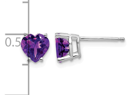 14k White Gold Heart Amethyst Earrings, 7 x 6mm