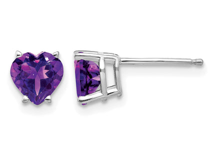 14k White Gold Heart Amethyst Earrings, 7 x 6mm