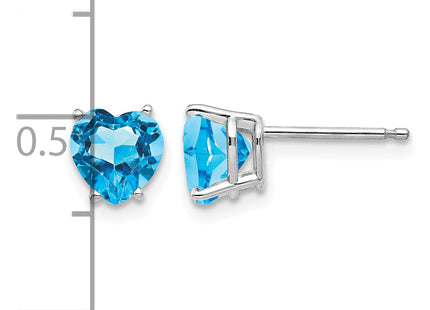 14k White Gold Heart Blue Topaz Earrings, 7 x 6mm