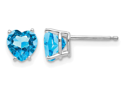 14k White Gold Heart Blue Topaz Earrings, 7 x 6mm