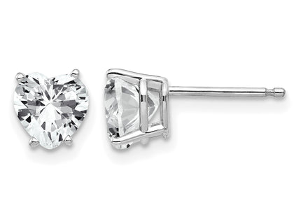 14k White Gold Heart Cubic Zirconia Earrings, 7 x 6mm