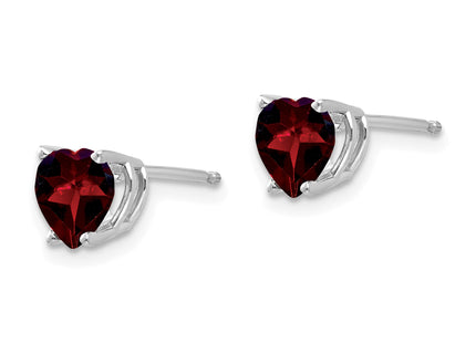 14k White Gold Heart Garnet Earrings, 7 x 6mm