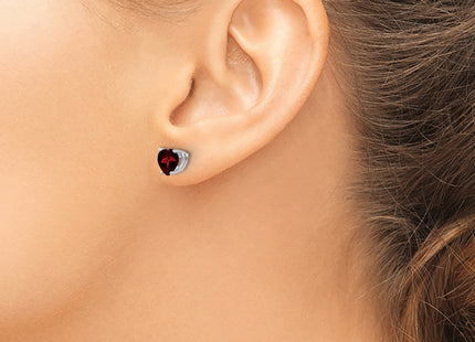 14k White Gold Heart Garnet Earrings, 7 x 6mm