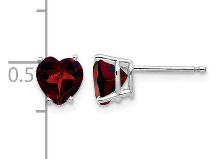 14k White Gold Heart Garnet Earrings, 7 x 6mm