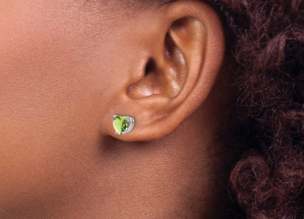 14K white gold peridot heart earrings, another view