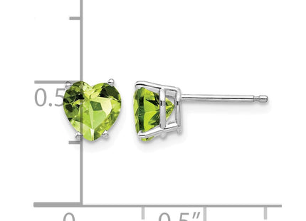 14K white gold peridot heart earrings, further view