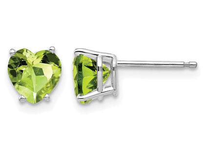 14K white gold peridot heart earrings