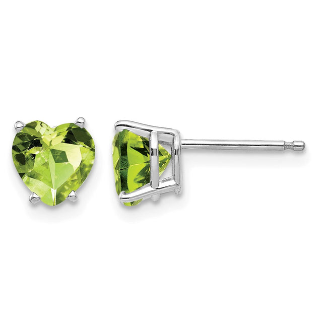 14k White Gold Heart Peridot Earrings, 7 x 6mm