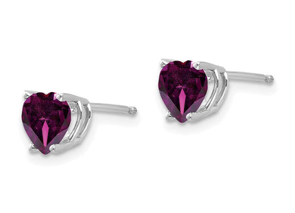 14k White Gold Heart Rhodolite Garnet Earrings (Style XE98WRG)