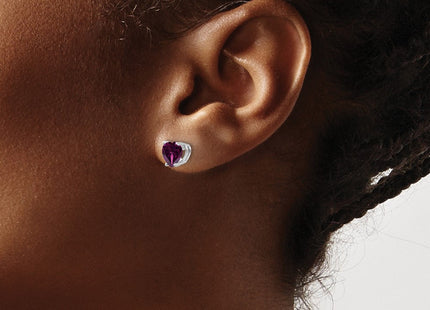 14k White Gold Heart Rhodolite Garnet Earrings (Style XE98WRG)
